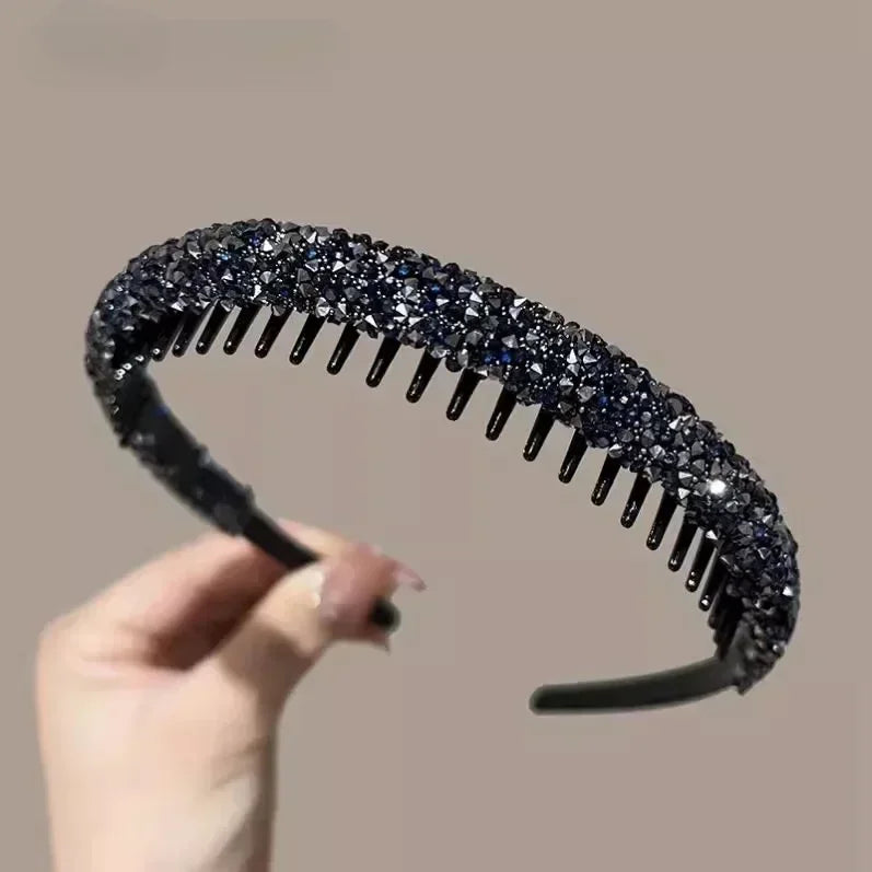 Eleganter Strass-Haarreif mit Antirutsch-Design – Kristall-Haarreif für Damen | Modisches Haaraccessoire Kaufschwan® Schwarz Funkelnd