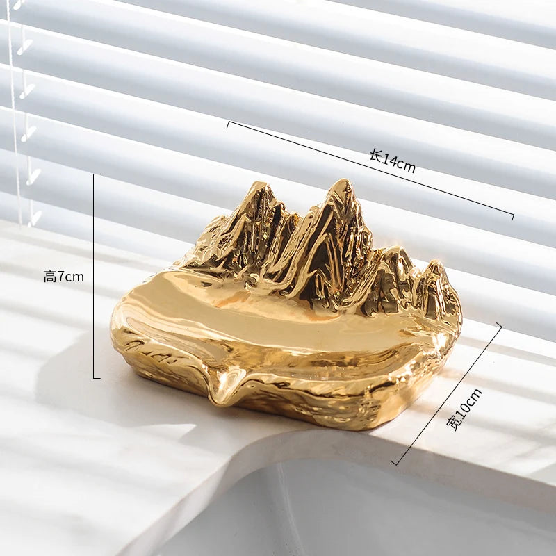 Keramik Seifenschale – Bohrfreier Kreativer Aufbewahrung, Kein Wasserstau Seifenhalter für Badezimmer & Waschbecken Kaufschwan® Gold