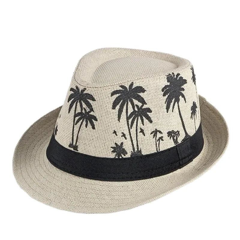 Retro Sonnenhut – Britischer Top Hat Stil, Geometrischer Strohhut mit Gürtel, Unisex Strand & Partner Fedoras
