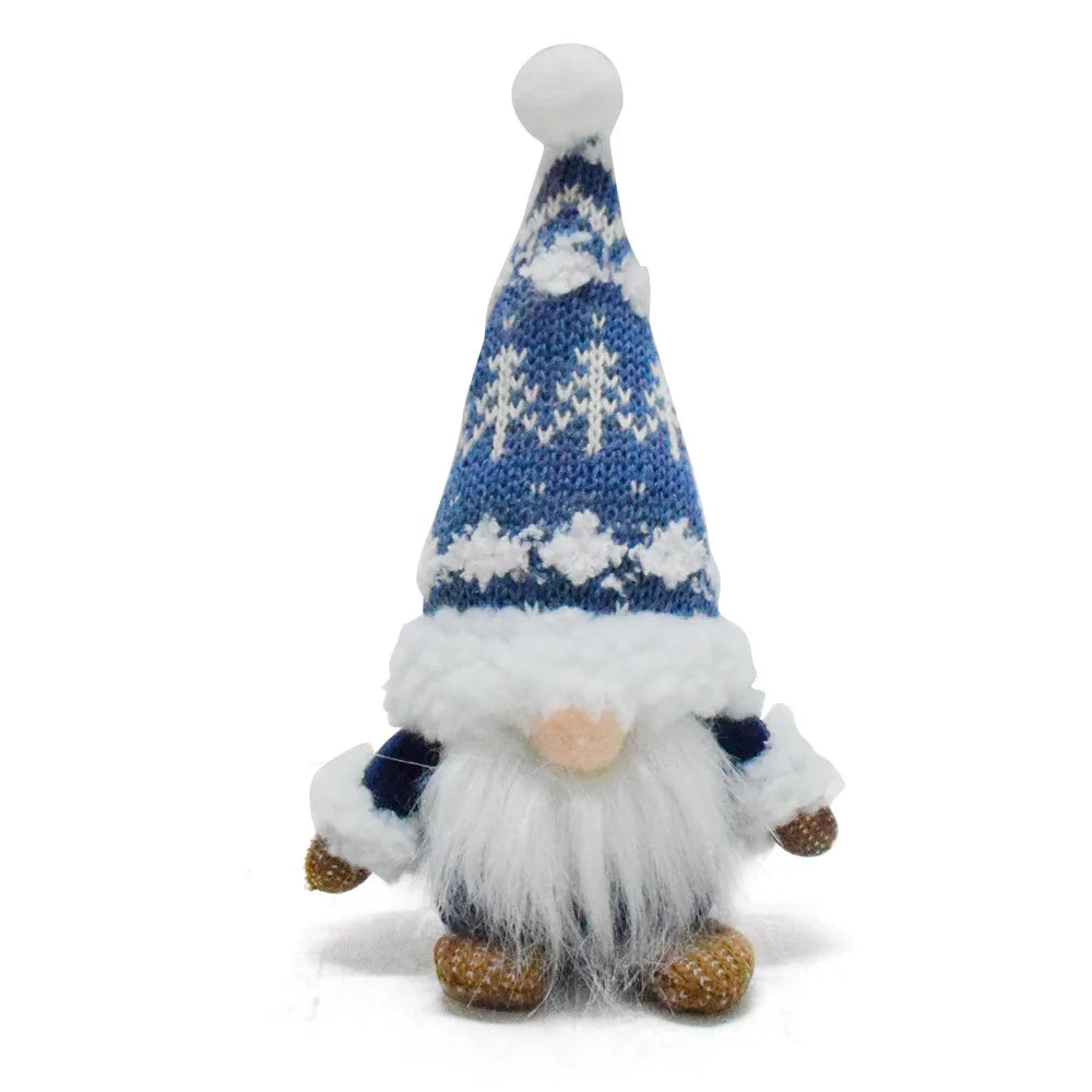 Blauer Weihnachts-Wichtel – Faceless Zwergenpuppe mit Schneeflocken | Rudolf Plüschfigur Weihnachtsdekoration