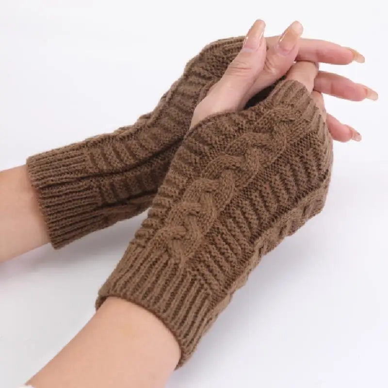 Damen Stylische Handwärmer – Fingerlose Strickhandschuhe | Winter Armwärmer mit Zopfmuster aus Kunstwolle Kaufschwan®