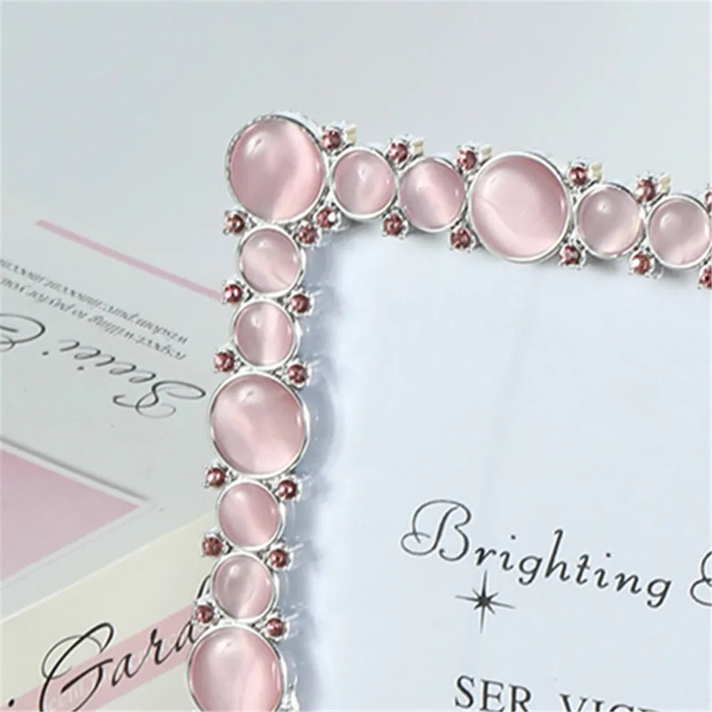 Rosa Bilderrahmen in Natürlicher Katzenaugen Steinoptik – Elegante Tischdekoration Kaufschwan®