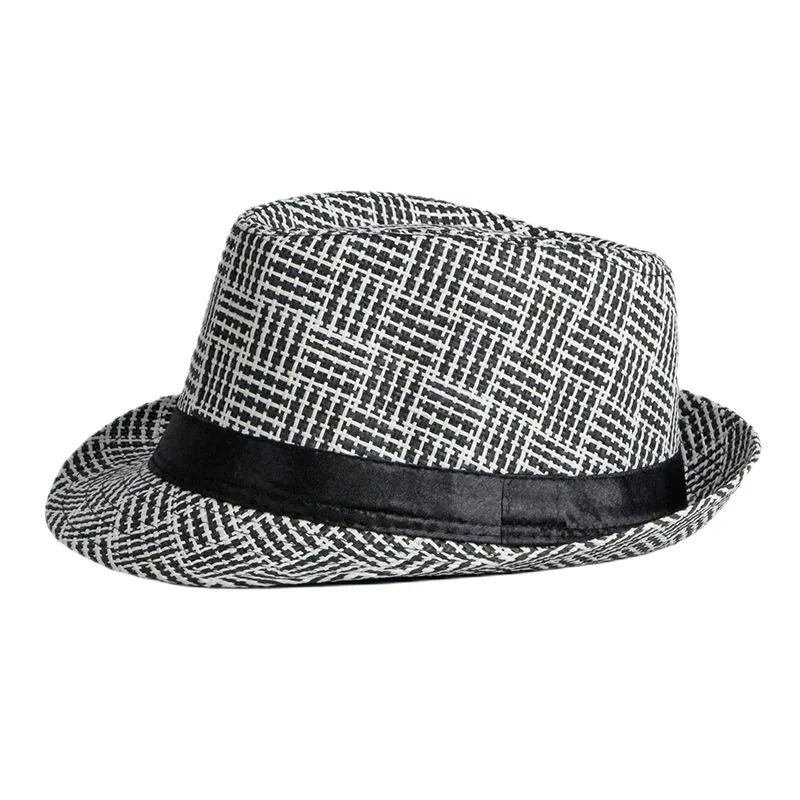 Retro Sonnenhut – Britischer Top Hat Stil, Geometrischer Strohhut mit Gürtel, Unisex Strand & Partner Fedoras