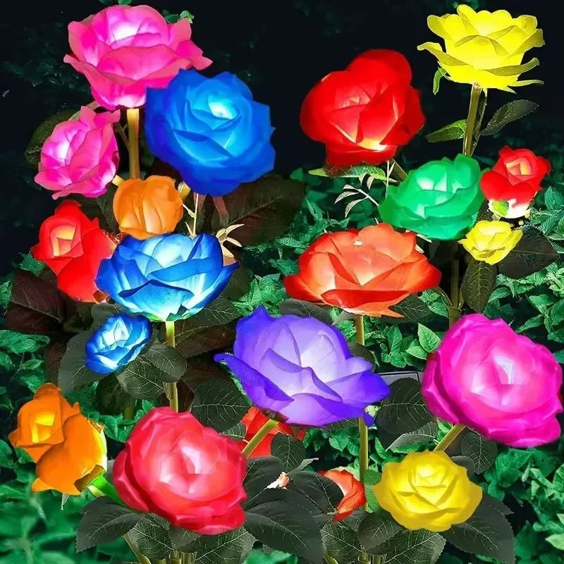 5-Köpfe Rosen Rasenlampe Solarlichter – Außen Dekorative Solar Gartenleuchten für Hof, Terrasse, Garten & Hochzeit Kaufschwan®