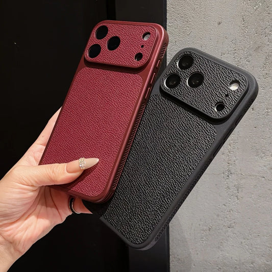 Matte PU-Lederhülle mit Litschi-Struktur für iPhone 18 Pro & iPhone 18 Pro Max – Bordeauxrote Hülle mit Wärmeableitendem Netz Kaufschwan®
