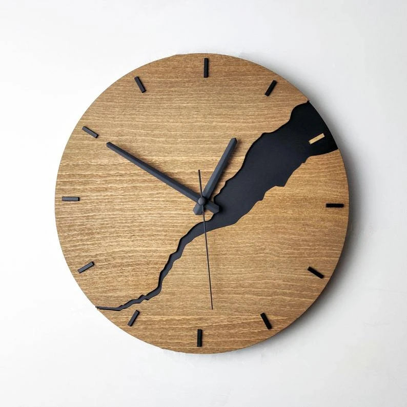 Gebrochene Holz Wanduhr – Leise Große Quarz Deko Uhr Kaufschwan® Design 4 12 Zoll