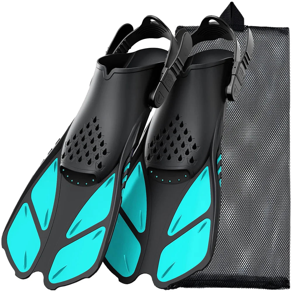 Schnorchelflossen mit verstellbaren Schnallen | Kurze Silikon Schwimmflossen | Offene Ferse Tauchschuhe für Erwachsene Herren & Damen Kaufschwan® Grün S/M
