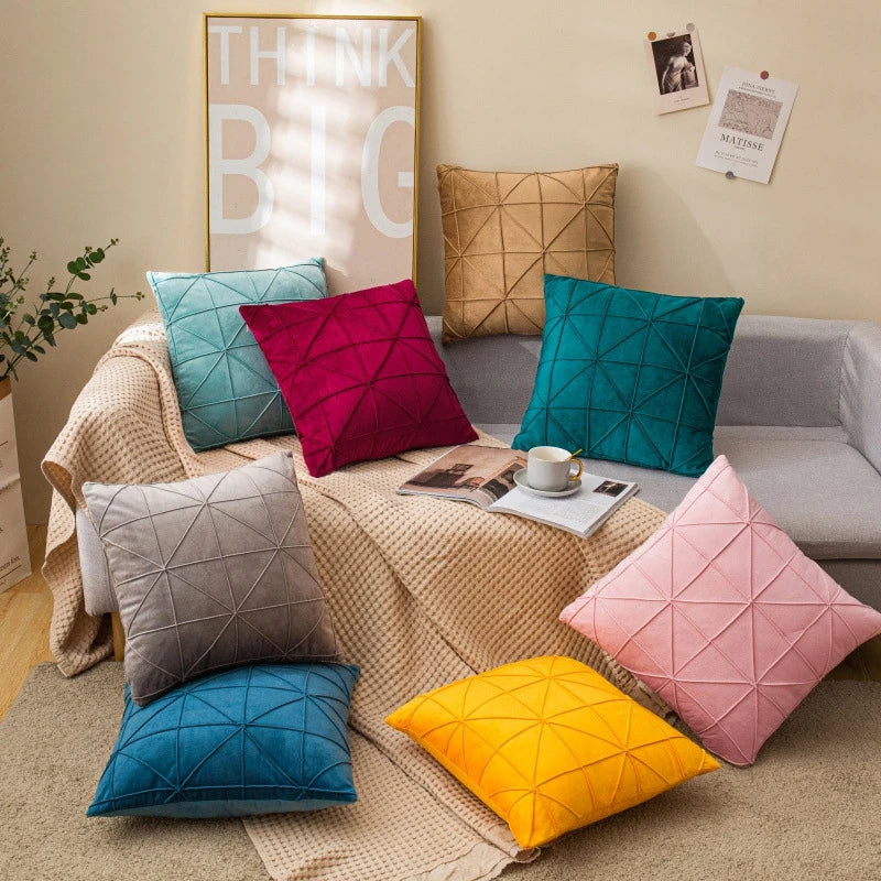 Samt Kissenbezüge | Kariertes Gitter Design | Dekorative Kissenhüllen in Weihnachtsrot für Sofa & Wohnkultur Kaufschwan®