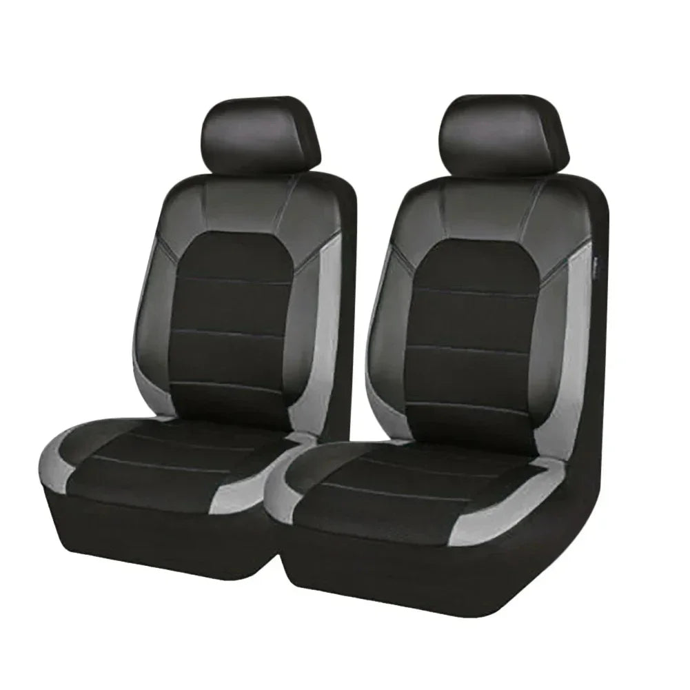 Universelles PU-Leder Autositzbezug-Set – Vollschutz für vorne & hinten, passend für 5-Sitzer Autos & LKWs Kaufschwan® 2 Sitze-Grau