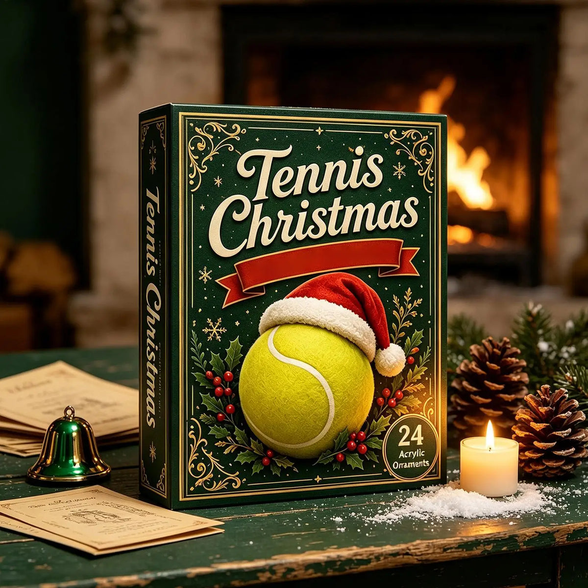 Tennis-Adventskalender – 24-Tage-Weihnachtskalender mit 2D-Tennisanhängern aus Acryl für Festtage & Geburtstage