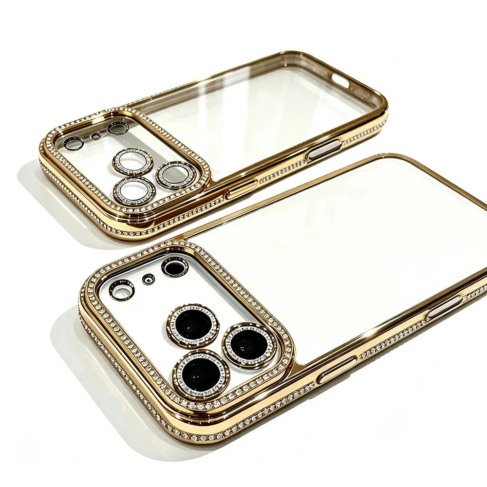 Funkelnde Strass-Schutzhülle für iPhone 18 Pro & iPhone 18 Pro Max – Transparente Hülle mit Veredelten Glitzerdetails Kaufschwan® Gold iPhone 18 Pro