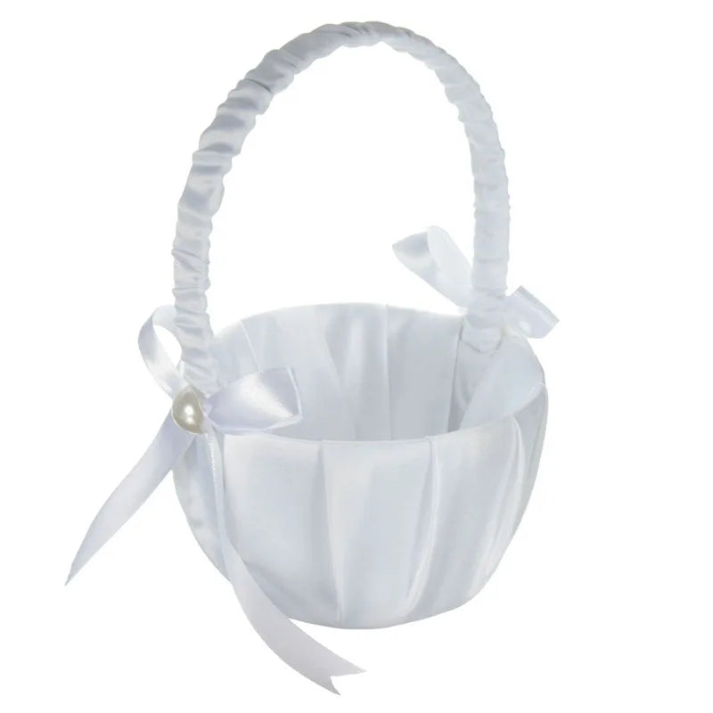Satin Perlen Blumenkorb – Eleganter Hochzeitskorb für Blumenmädchen und Ringe Kaufschwan® Design 1