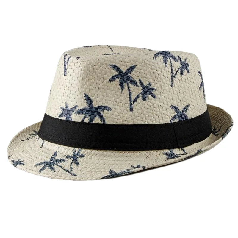 Retro Sonnenhut – Britischer Top Hat Stil, Geometrischer Strohhut mit Gürtel, Unisex Strand & Partner Fedoras