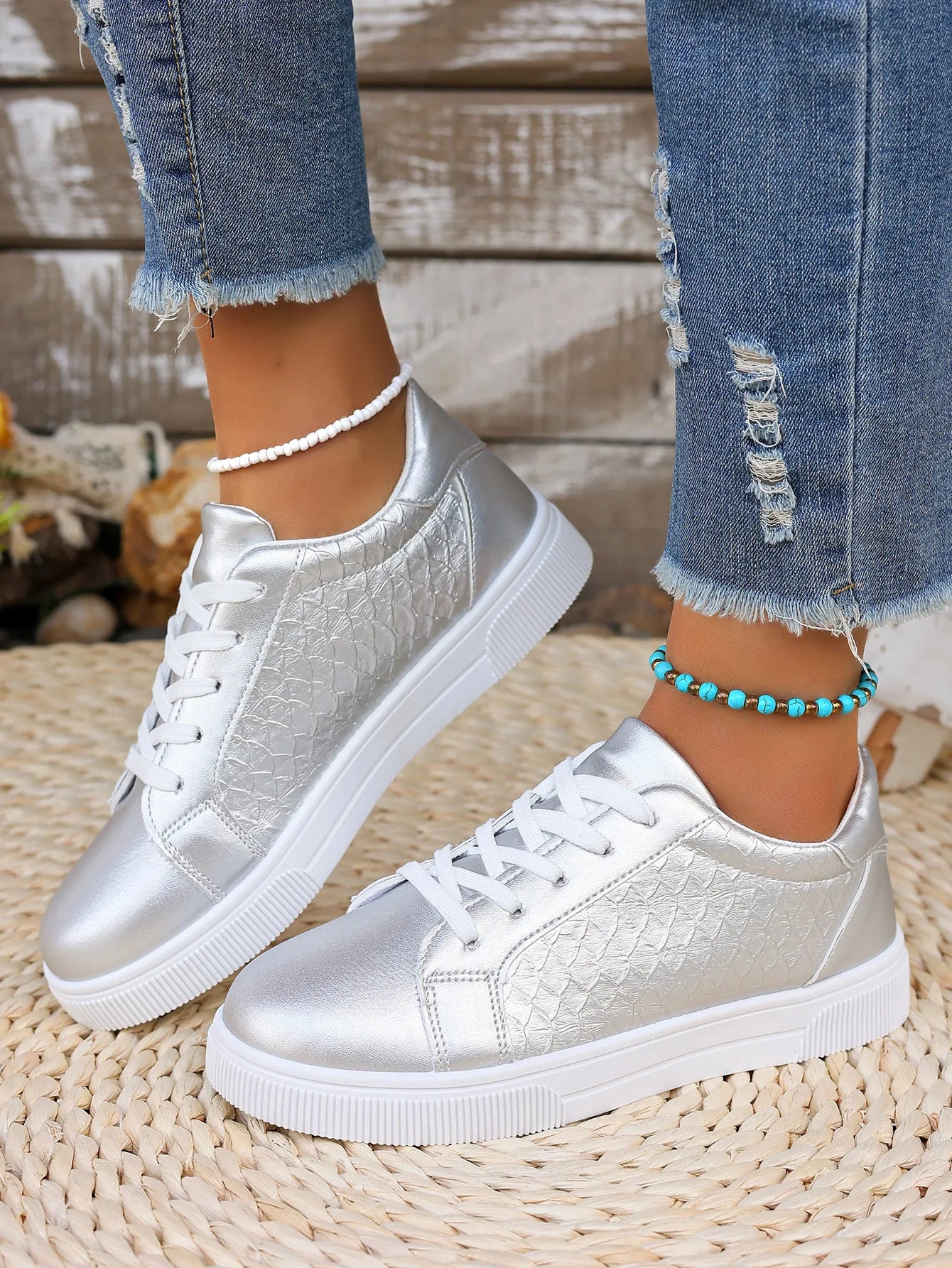 Damen Sneaker in Gold & Silber – Übergröße 42 | Frühling & Herbst Schnürschuhe aus Weichem PU Leder | Modische Freizeitschuhe Kaufschwan®