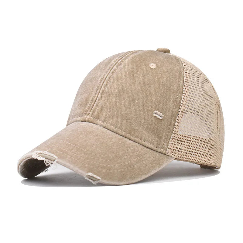 Washed Cotton Mesh Baseballkappe | Vintage Ripped Leichte Kappe für Herren & Damen | Atmungsaktive Frühlings- & Sommermode Kaufschwan® Khaki
