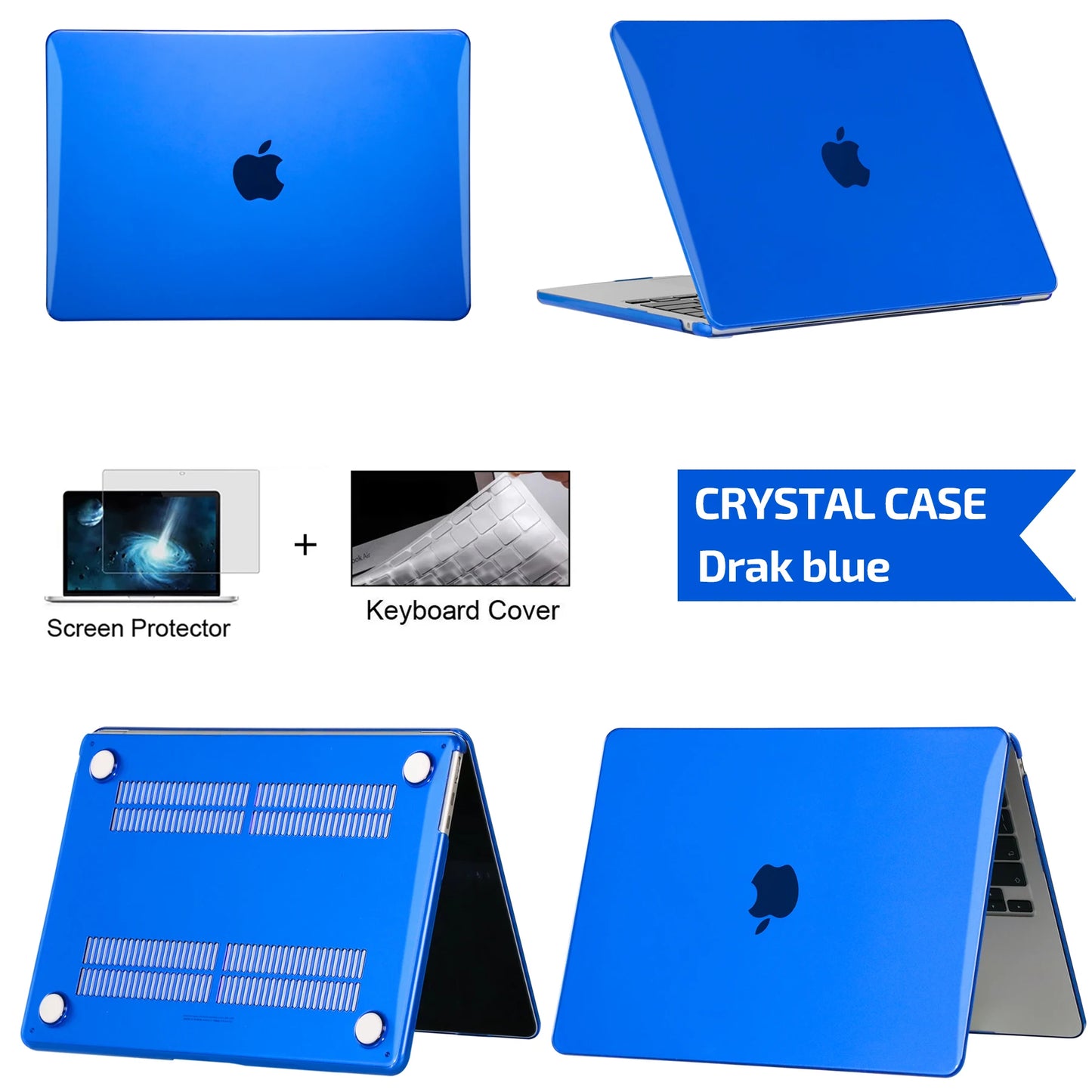 Laptop Hülle für MacBook Air & Pro – Schlanke Stoßfeste Hartschalen Schutzhülle Kaufschwan® Kristall Dunkelblau Neo A3404