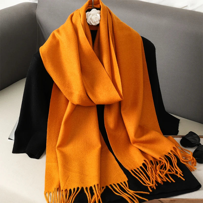 Bunte Winter Schals für Damen | Langer Kaschmir-Optik Wärmeschal | Einfarbig Hijab, Umschlagtuch & Pashmina Kopftuch