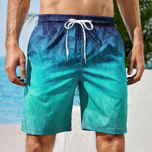 Herren Strandshorts mit Farbverlauf & Palmenmotiv – Hawaii Boardshorts | Lockerer Harajuku Style Sommer Badehose