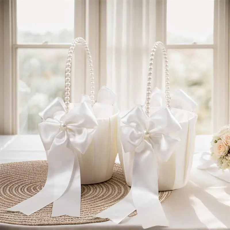 Blumenmädchen Korb mit Perlengriff – Faltbarer Hochzeitskorb für Blüten Kaufschwan®
