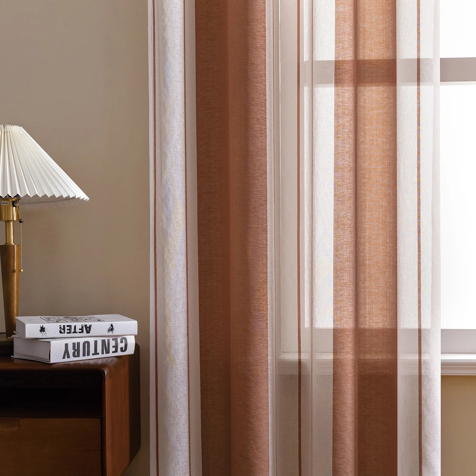 Moderner Gestreifter Halb Transparenter Voile Vorhang mit Ösen für Wohnzimmer Schlafzimmer Büro 2 Stück/Set Kaufschwan®