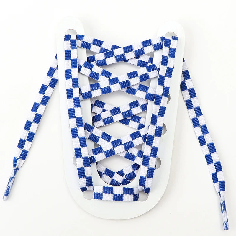 Karierte Schnürsenkel – Flache Schwarz-Weiß Plaid Laces | Modische Schnürbänder für Sneaker & Freizeitschuhe Damen & Herren, 1 Paar Kaufschwan® Blau Weiß 140cm