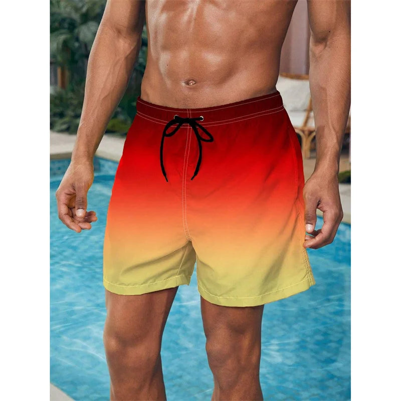 Herren Strandshorts mit Farbverlauf – Bunte 3D Druck Boardshorts | Atmungsaktive Lockere Badehose für Sommer & Freizeit Kaufschwan®