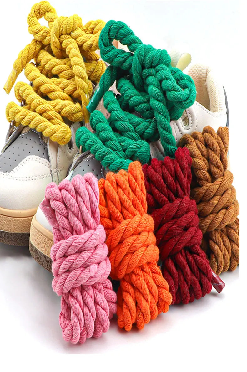Runde Dicke Schnürsenkel – 1cm Baumwoll-Leinen Geflecht | Bunte Robuste Laces für Sneaker, Laufschuhe & Stiefel Kaufschwan®