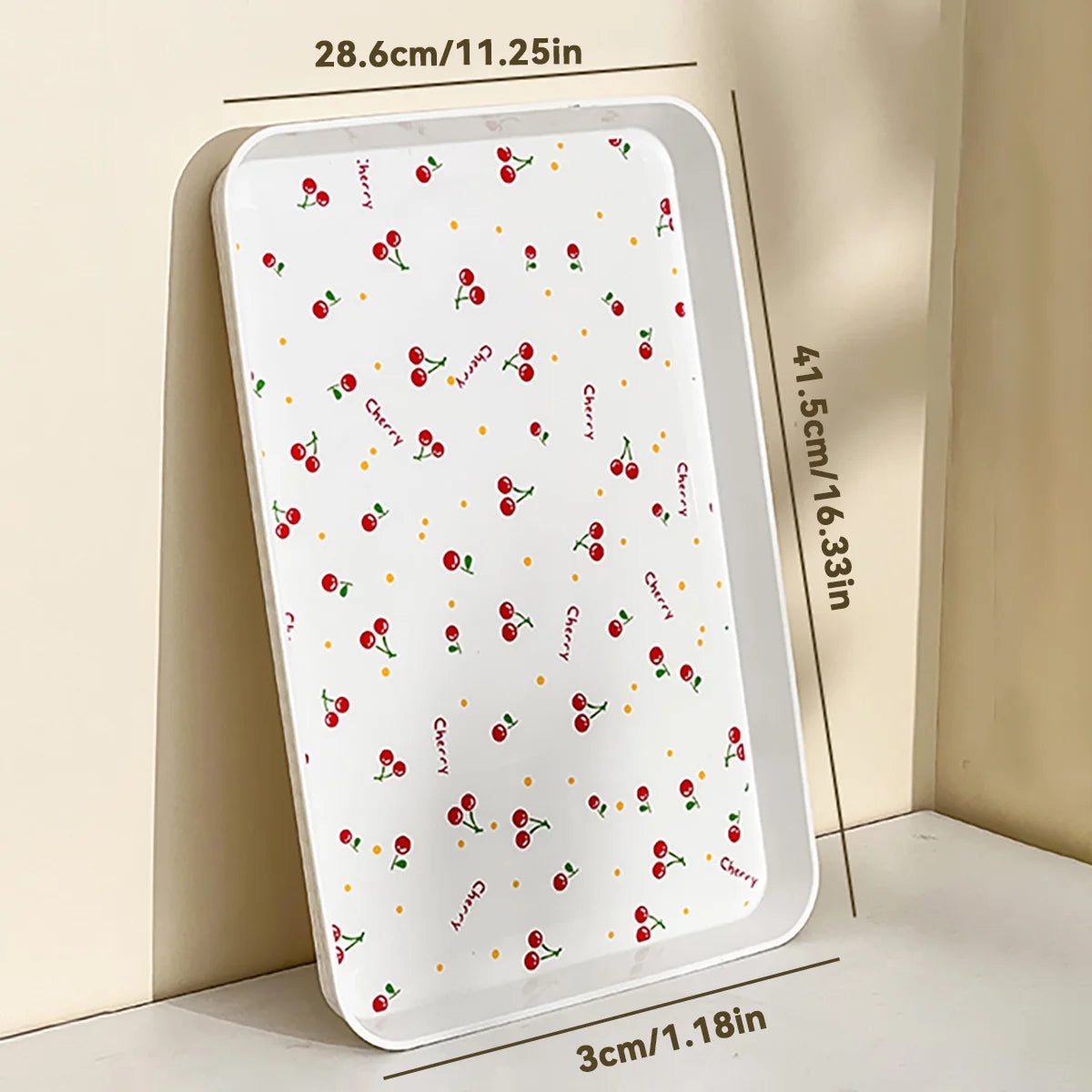 Multifunktionales Kunststoff-Serviertablett mit Kirschmuster – Obst- & Dessertteller, Küchen-Organizer, Parfum- & Schmuckablage