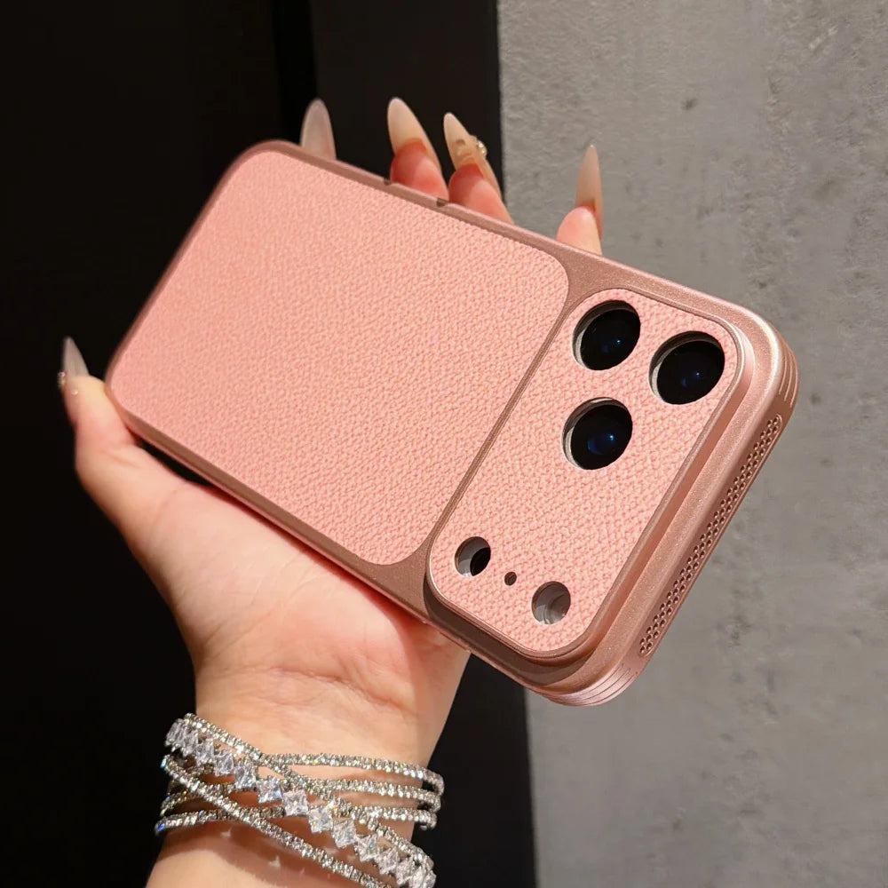 Matte PU-Lederhülle mit Litschi-Struktur für iPhone 18 Pro & iPhone 18 Pro Max – Bordeauxrote Hülle mit Wärmeableitendem Netz Kaufschwan® Rosa iPhone 18 Pro Max