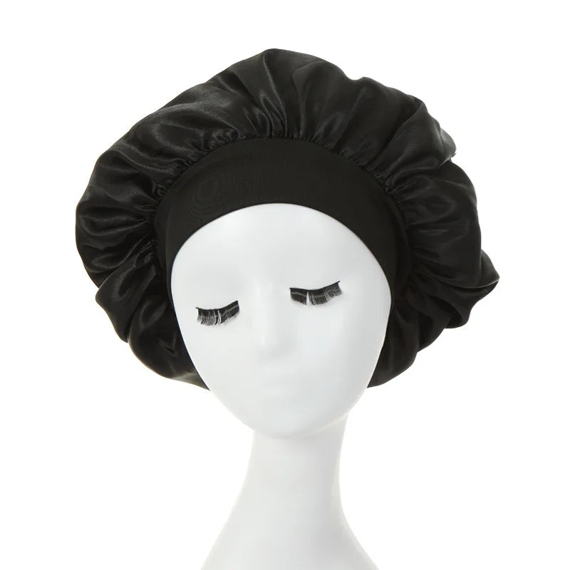 Doppellagige Satin-Schlafhaube für Damen – Verstellbare Seidige Nachthaube für Lockiges Haar und Haarpflege