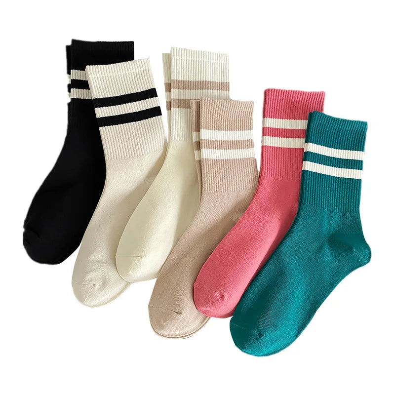Damen Socken Mode Herbst Neue Bonbonfarbene Baumwoll Sportsocken | Preppy Stil Gestreift Freizeit Kaufschwan®