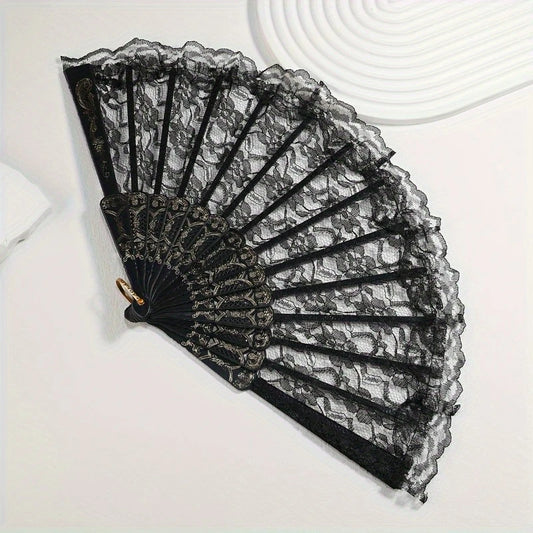 Klassischer Spitzenhandfächer | Faltbarer Handfächer mit Blumenmuster für Frauen | Hochzeiten, Nachtclubs & Cosplay Kaufschwan®