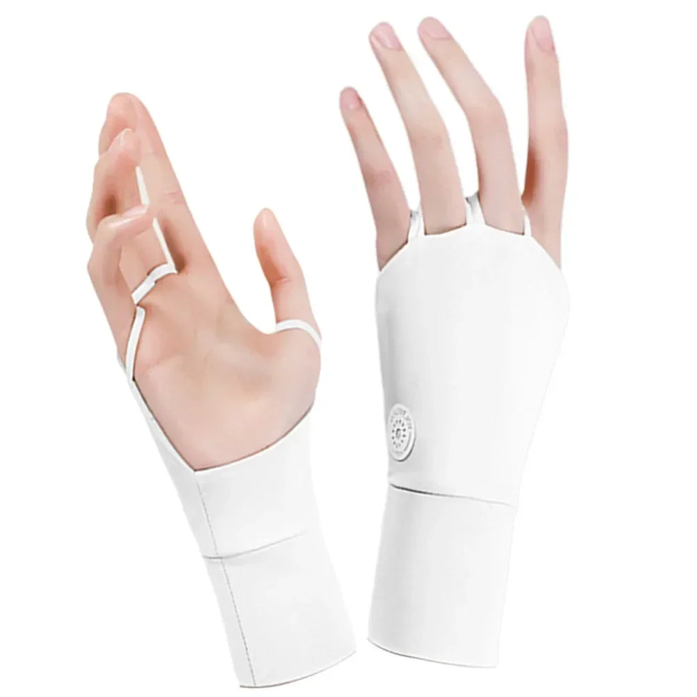 Damen Halbfinger UV-Schutz Handschuhe – Atmungsaktive Ice Silk Golfhandschuhe | Elastische Outdoor Sonnenschutz Fitness Handschuhe Kaufschwan® Weiß