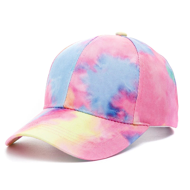 Neue Outdoor Freizeit Tie-Dye Kappe | Damen Regenbogen Bunte Baseballkappe | Streetwear Sommerhut Kaufschwan® Gelb Rosa 56cm-60cm