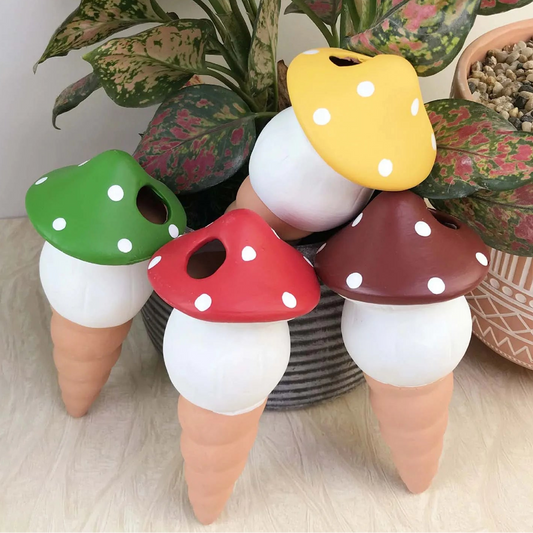 4 Stück Pilz Bewässerungsstäbe – Bunte Automatische Selbstbewässerungsgeräte | Tropfbewässerung für Innen- & Außenpflanzen