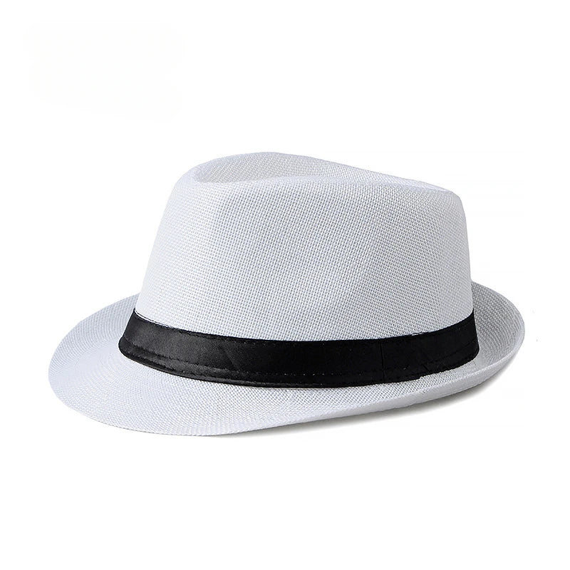 Jazz Fedora Hut – Strand Leinen Top Hat für Herren & Damen, Frühling & Sommer, Sonnenschutz Outdoor Kaufschwan® Weiß