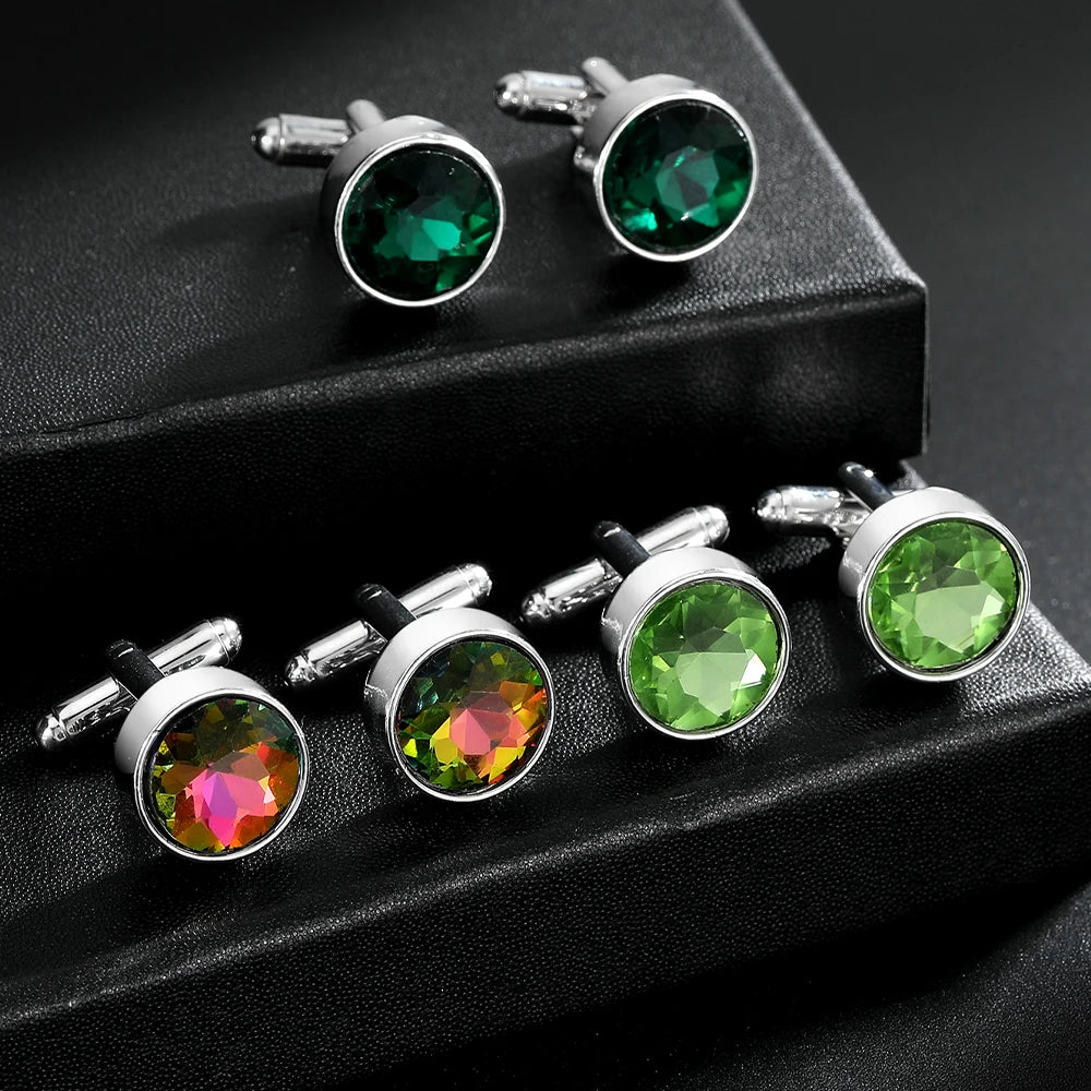 Herren Manschettenknöpfe mit Kristallstein – 18 Farben | Runde Elegante Ärmelknöpfe für Business, Hochzeit & Feier Kaufschwan®