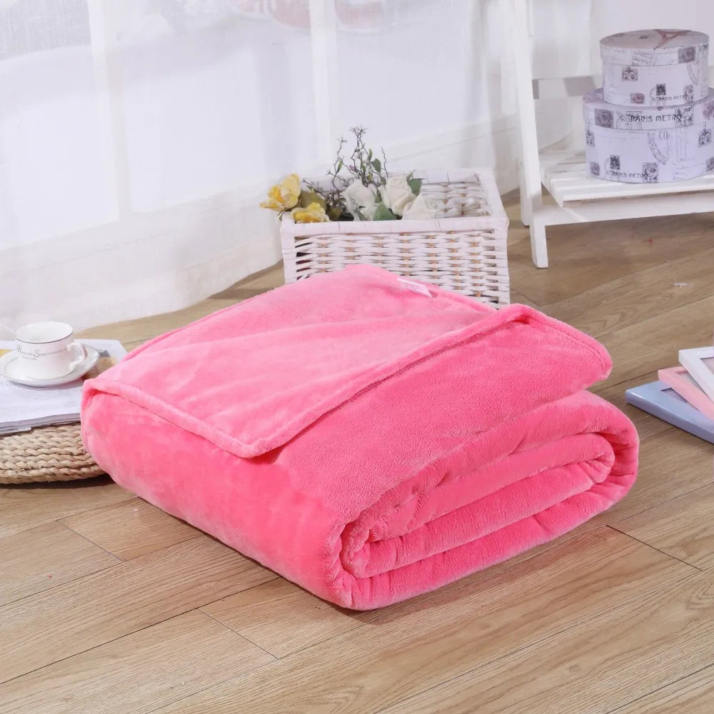 Korallfleece Flanell Decke – Weiche, warme und leichte Bettdecke, Sofabezug, Einfarbig Blau & Rosa Kariert Kunstpelz