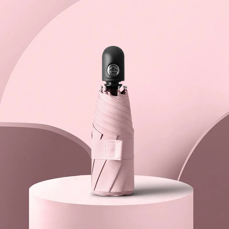 Mini Vollautomatischer Schirm – UV-beständiger Vinyl-Sonnenschutz 5-Fach Faltbarer Tragbarer Reise-Regenschirm für Sonne & Regen