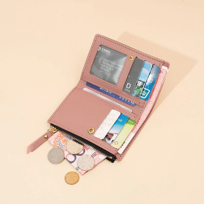 Damen Kurzgeldbörse – Modische Kleine Geldtasche | PU Leder Portemonnaie mit Hasp-Verschluss & Kartenfächern Kaufschwan®