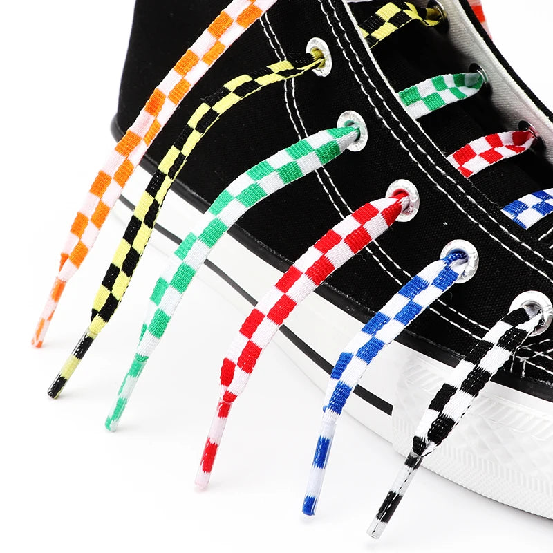 Karierte Schnürsenkel – Flache Schwarz-Weiß Plaid Laces | Modische Schnürbänder für Sneaker & Freizeitschuhe Damen & Herren, 1 Paar Kaufschwan®
