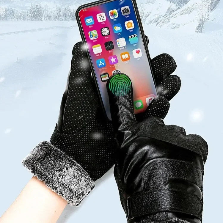 Leder Winterhandschuhe – Damen & Herren Fleece Gefüttert | Touchscreen Wasserdicht & Winddicht Motorrad- & Autofahrerhandschuhe Kaufschwan®