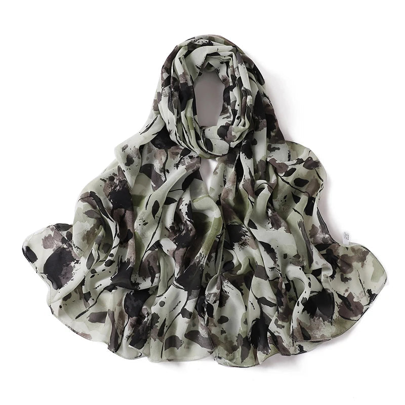 Sommer Boho Chiffon Hijab – Leopard & Aquarell Muster | Ultraleichter Atmungsaktiver Muslimischer Schal für Strand & Reisen Kaufschwan®