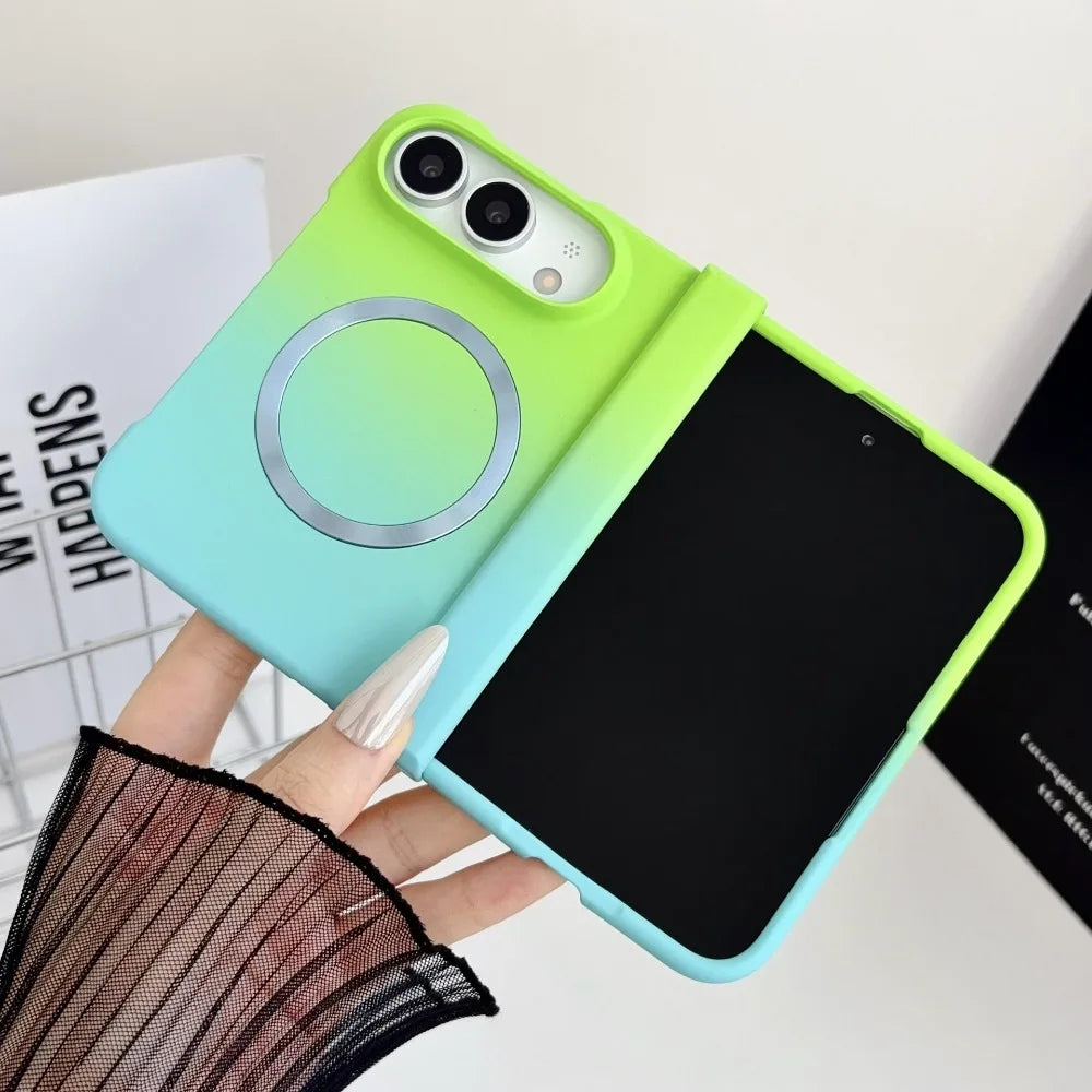 Magnetische Schutzhülle mit Farbverlauf für iPhone Duo Ultra 18 Fold – MagSafe-Kompatible Matte Hart-PC-Hülle mit Scharnierschutz Kaufschwan® Grün-Blau iPhone Duo