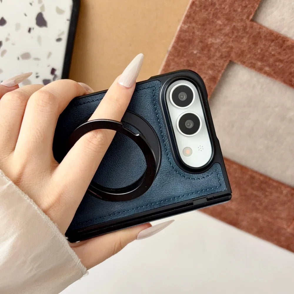 Luxuriöse Retro-Schutzhülle in Lederoptik für iPhone Duo 18 Fold und 18 Duo – Magnetische MagSafe-Kompatible Hülle mit Drehbarem Ständer und Stoßschutz Kaufschwan®
