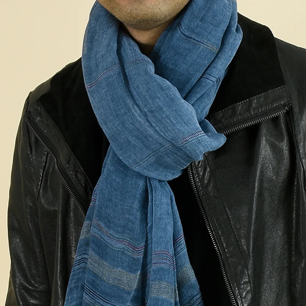 Weicher Bandana Schal | Baumwolle-Leinen Garngefärbt Gestreift | Langes Schal-Tuch mit Fransen für Herren Kaufschwan®