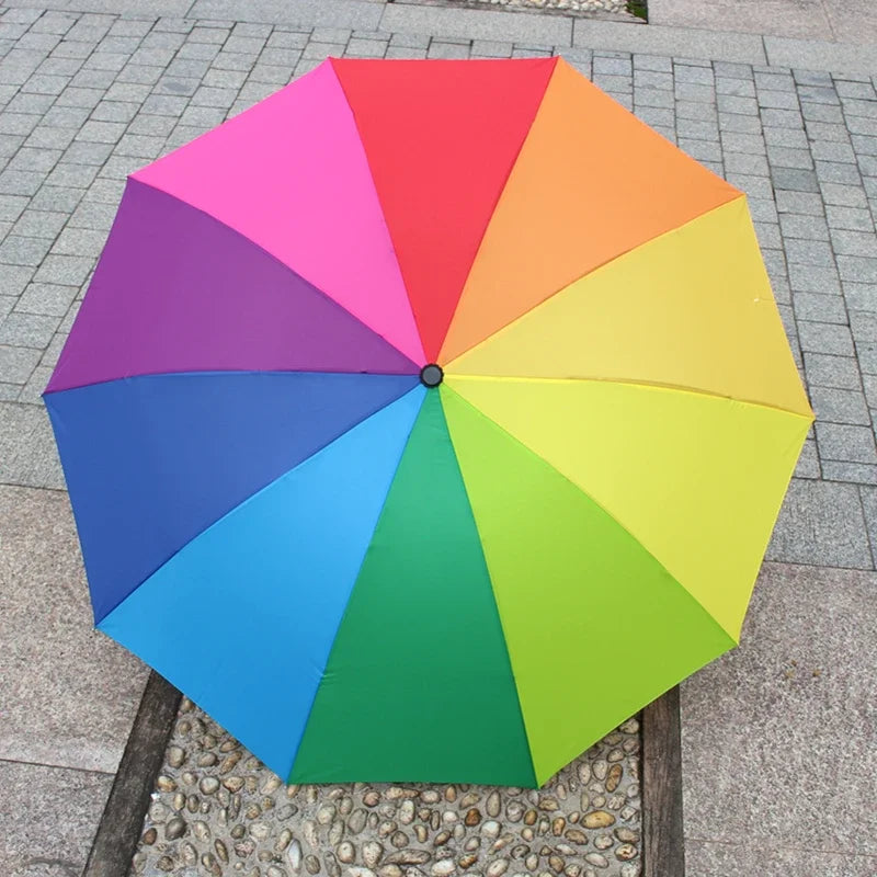 Modischer Regenbogen-Großschirm – Winddichter-Langschirm für Damen & Herren