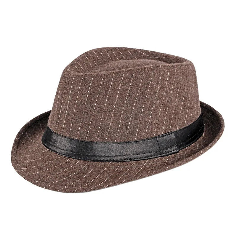 Herbst & Winter Herren British Wollhut – Retro gestreifter Jazzhut, Vielseitiger Hut für Männer mittleren und höheren Alters Kaufschwan® Kaffee Streifen