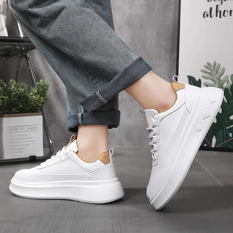 Modische Weiße Herren Sneaker – Plattform Sportschuhe für Outdoor Running | Atmungsaktive Leichte Laufschuhe mit Höheneffekt Kaufschwan®