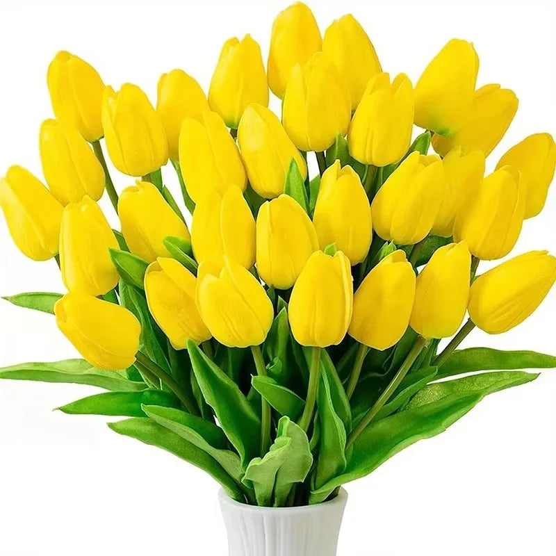 10 Stück 29cm Gelbe Künstliche Tulpen – Realistische Tulpen mit Natürlicher Haptik für Zuhause, Garten & Hochzeitsdekoration | Kunstblumenstrauß Kaufschwan® Gelb 10 Stück